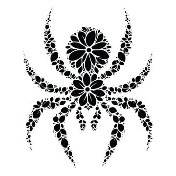 black floral spider on white background clip art preview