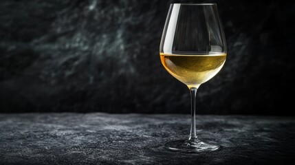 Glass of white wine on dark textured surface, elegance and sophistication concept