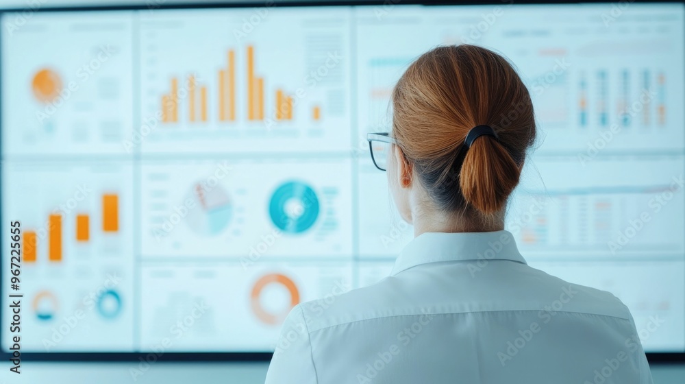 Poster business analyst delivering a data driven presentation on key growth metrics to align marketing tact