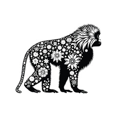 Obraz premium galada monkey made by simple flower drawing, black and white animal illustration