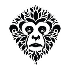 Obraz premium Gibbon monkey made by simple botanical drawing, black and white animal illustration black and white animal illustration