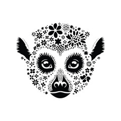 Fototapeta premium lemur monkey made by simple flower drawing, black and white animal illustration