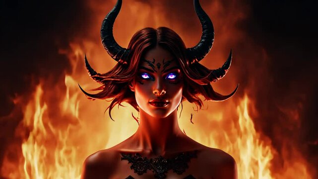 witch Portrait of a woman with dark makeup and black horns, creating a mysterious and otherworldly appearance, perfect for Halloween or fantasy