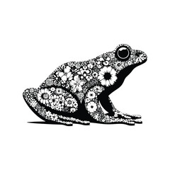Naklejka premium Bullfrog made by simple flower drawing, black and white animal illustration