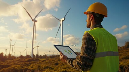 Renewable Energy Engineer Inspecting Wind Turbines