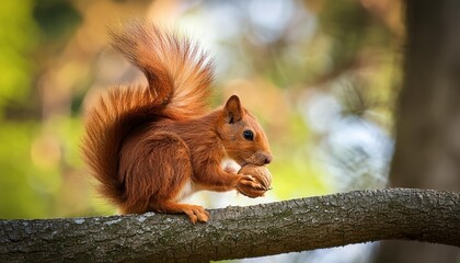 Adorable squirrel couple sharing a nut in a tree
