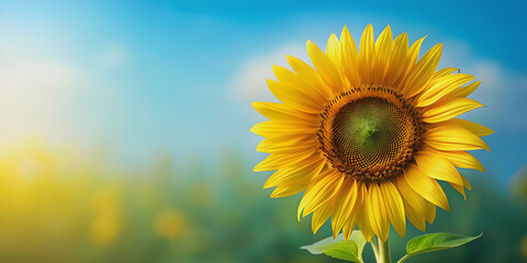 Fototapeta premium Bright and vibrant sunflower on background, sunflower, yellow, bright, isolated, floral, bloom, petals, sunny, nature, summer