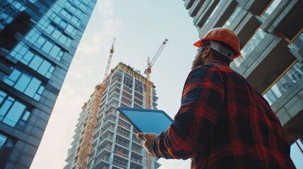 Construction Site Supervisor with Digital Tablet