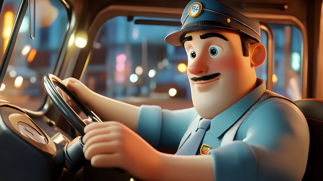 A cartoon character cute Bus Driver