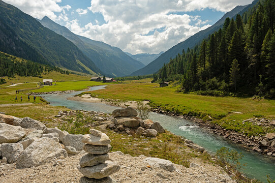 Krimmler Ache river is flowing through the Krimmler Achental valley in Austria