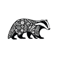 Obraz premium Badger made by simple botanical drawing, black and white animal illustration black and white animal illustration