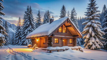 Cozy log house in the snowy wilderness, snow, cabin, winter, cold, mountains, nature, wood, rustic, cozy, remote