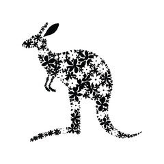 Kangaroo made by simple flower drawing, black and white animal illustration