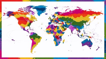 Fototapeta premium Rainbow water color splatter art style World map