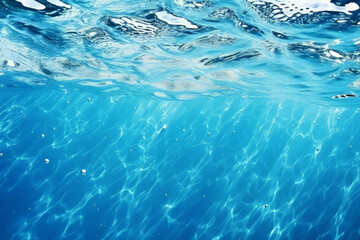 Processed collage of blue water waves texture in sunlight. Background for banner, backdrop