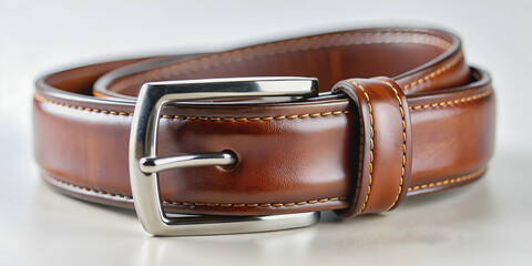 A close-up shot of a leather belt with a classic buckle , fashion, accessory, style, formal, waist, clothing, metal, design