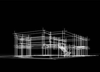 Architectural sketch of modern building vector 3d illustration