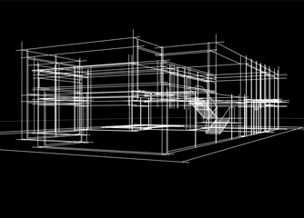 Obraz premium Architectural sketch of modern building vector 3d illustration