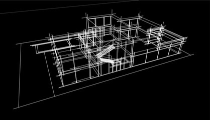 Architectural sketch of modern building vector 3d illustration