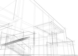Architectural sketch of modern building vector 3d illustration