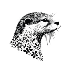 Fototapeta premium otter made by simple botanical drawing, black and white animal illustration black and white animal illustration