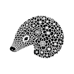 Fototapeta premium Pangolin made by simple flower drawing, black and white animal illustration
