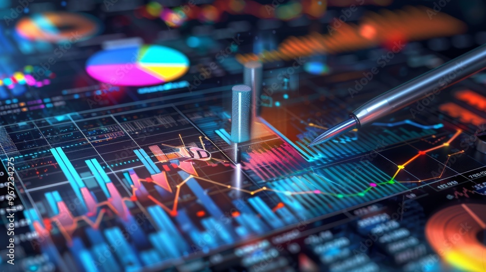Aufkleber digital financial dashboard with charts and graphs.
