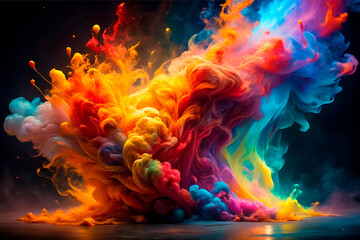 Abstract flames exploding in multi color ink and paint create ai