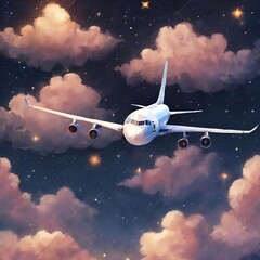 flying airplane at sunset. 3 d illustration