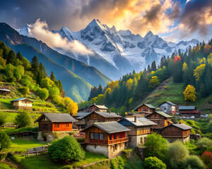 Fototapeta premium beautiful mountain village with traditional colorful houses