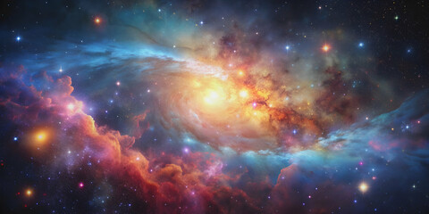 Fototapeta premium Starry galaxy showcasing colorful nebulae and bright stars, galaxy, space, stars, universe, cosmic, astronomy