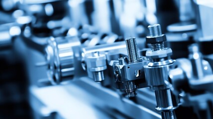 An industrial manufacturing background featuring machinery, gears, and factory equipment in action. The scene highlights the precision and complexity of modern production processes,