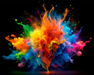 Obraz premium Abstract flames exploding in multi color ink and paint create ai