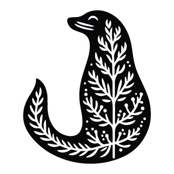 recommend clip art: Seal made by simple botanical drawing, black and white animal illustration black and white animal illustration