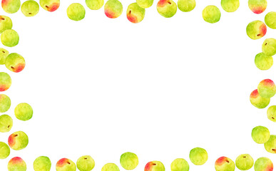 青梅の実のフレーム　フルーツの手描き水彩イラスト背景素材