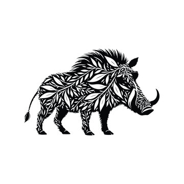 recommend clip art: Warthog made by simple botanical drawing, black and white animal illustration black and white animal illustration