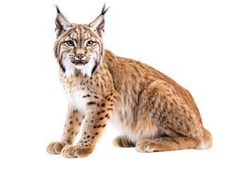 a lynx sitting on a white background