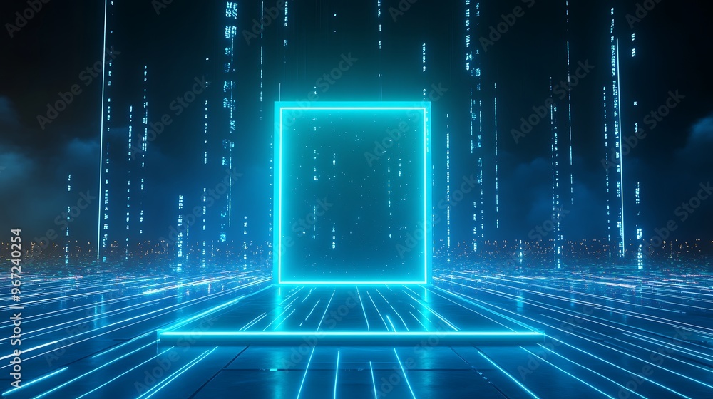 Aufkleber a futuristic glowing portal surrounded by digital data streams, symbolizing advanced technology and 