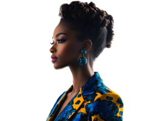 a woman with a blue and yellow jacket