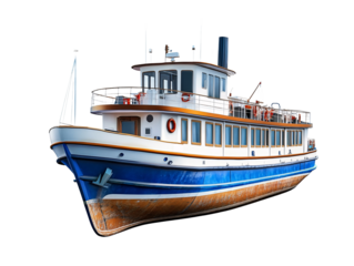 a blue and white boat