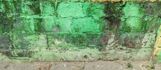 mossy green paint brick wall
