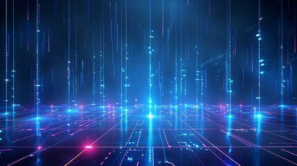 Obraz premium A mesmerizing abstract background with vibrant blue and pink lights, creating a futuristic digital landscape. Stage for product presentation.
