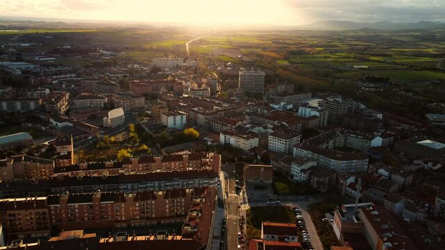 Aerial view of Haro town at sunset in La Rioja, Spain. High quality 4k footage