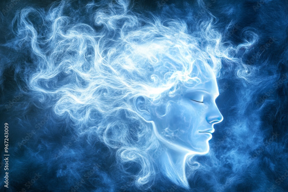 Poster neural pathways cybernetic fluidity neural flow and neural connectivity glowing portrait of a person