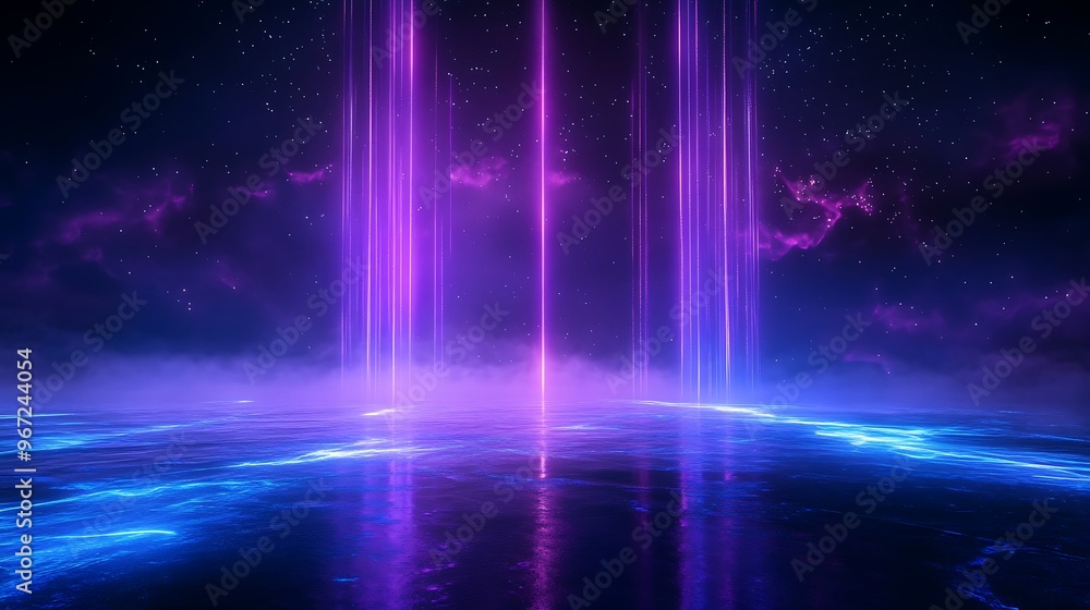 Aufkleber a stunning display of colorful lights reflecting on a serene surface, creating a mesmerizing cosmic 