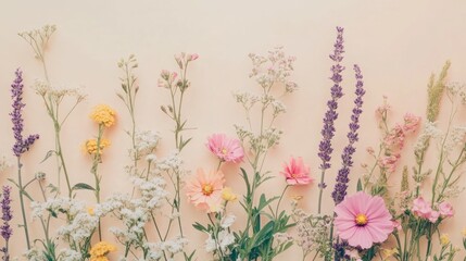 Beautiful Spring Flowers On Pastel Pink Background