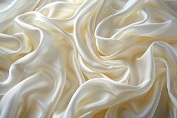 Obraz premium Flowing ivory silk fabric background with soft folds and elegant drape, luxurious textile texture