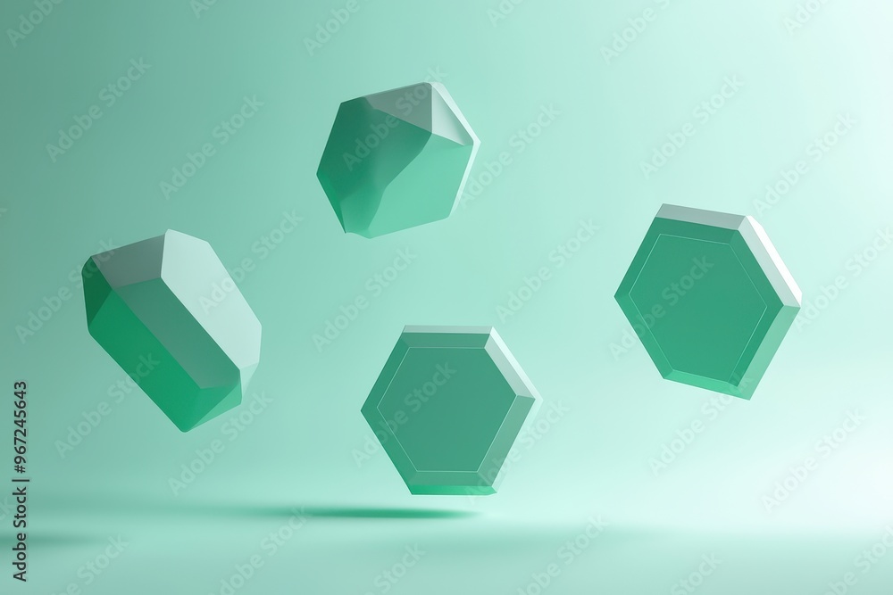 Wall mural 3d octagon shapes with sharp edges floating in green space