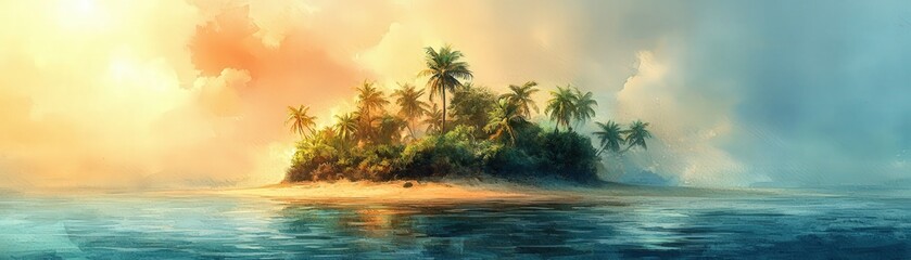 Fototapeta premium Haunted island, pirate treasure buried under ancient curse, eerie atmosphere, Watercolor style