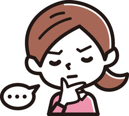 若い女性　表情のアイコン　悩む